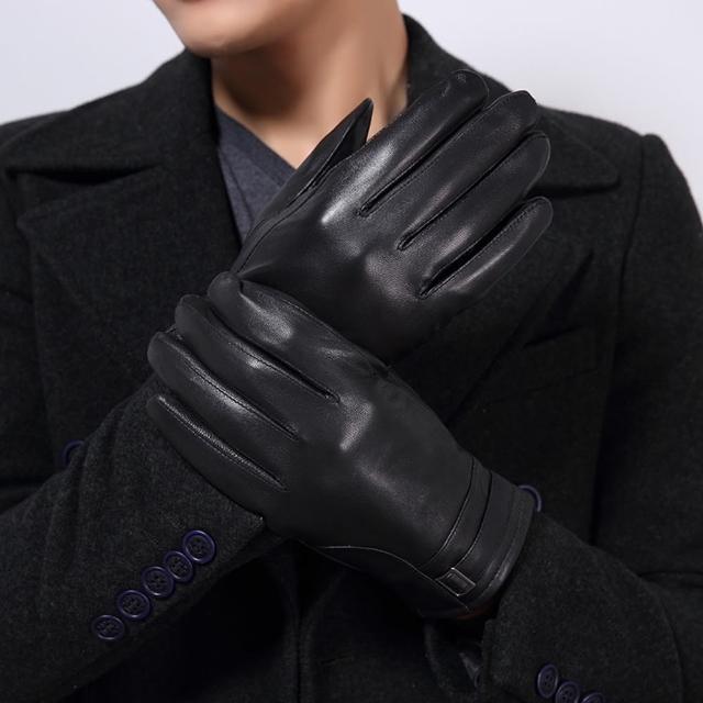 【米蘭精品】真皮手套羊皮手套(保暖內裡加絨黑色男手套73wm4)