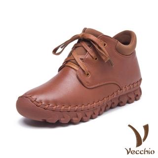 【Vecchio】真皮短靴 綁帶短靴/全真皮百搭舒適手工縫線綁帶設計休閒短靴(棕)