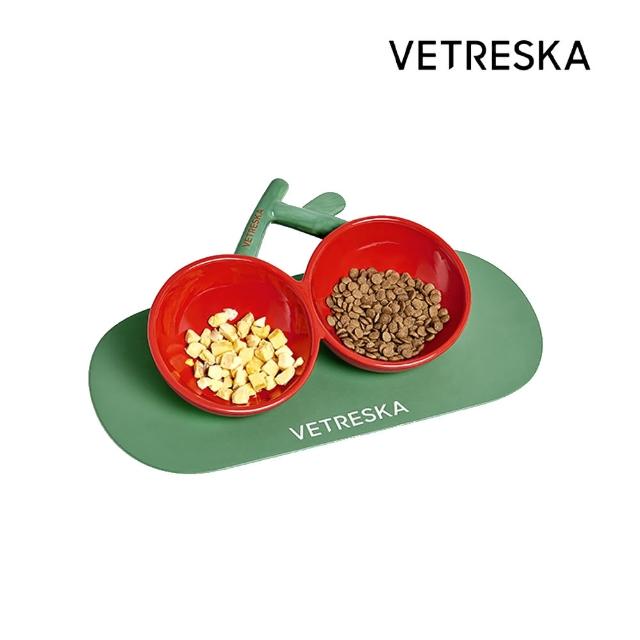 【Vetreska 未卡】櫻桃陶瓷雙碗+餐墊(櫻桃內陷什麼時候變成飼料跟水)
