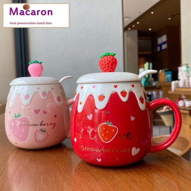 【韓版草莓】陶瓷馬克杯450ml+附匙x1/  陶瓷馬克杯(隨機出貨)