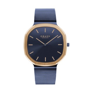 【OBAKU】八角哲學紳士時尚腕錶-藍X玫瑰金(V253GXSLML)