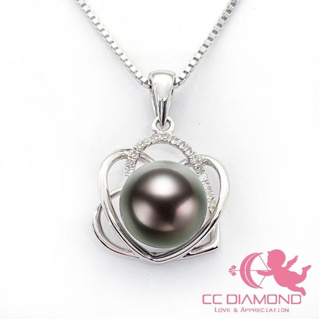 【CC Diamond】南洋珠-雙心重疊黑珍珠項鏈(*正圓強光幾乎無瑕*)