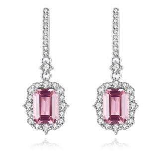 【Jpqueen】歐美奢華復古粉色方形寶石針式耳環