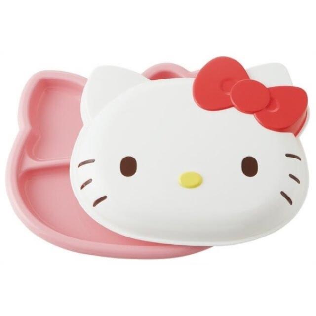 【小禮堂】Hello Kitty大臉造型三格微波餐盤 附蓋 《白色款》(平輸品)