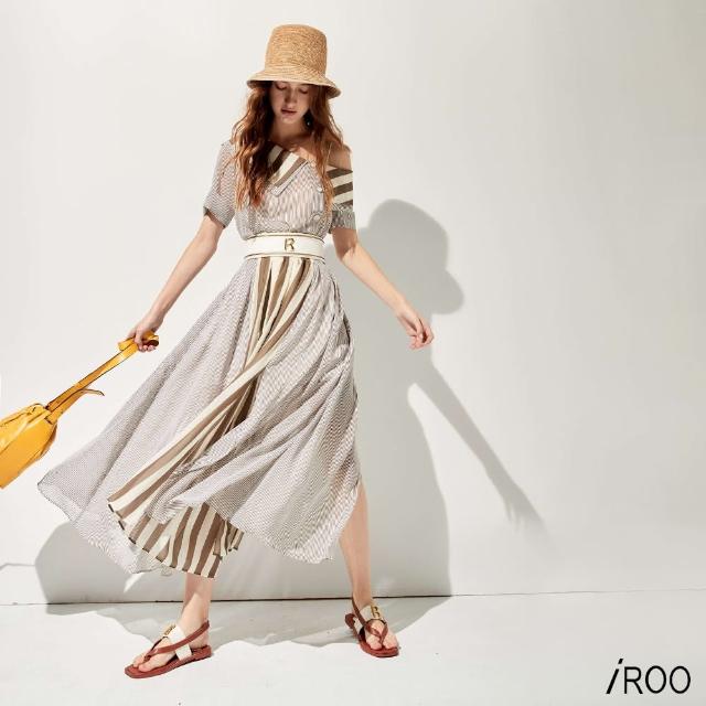 【iROO】粗細條剪接長版洋裝
