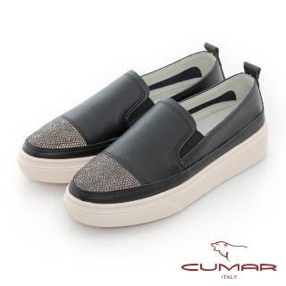 【CUMAR】鞋頭排鑽厚底懶人休閒鞋(黑色)