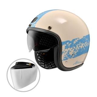 【ASTONE】速-SP3 AT21 速-彩繪 3/4半罩安全帽 復古帽 附三扣鏡(象牙白藍)