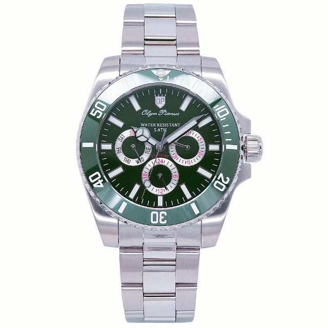 【Olym Pianus 奧柏】Olym Pianus 奧柏表 綠水鬼豪邁三眼運動型腕錶/40mm-綠框-899833.2G1S