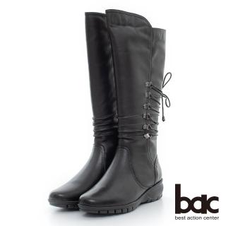 【bac】輕量化氣墊式後綁帶裝飾長靴(黑色)