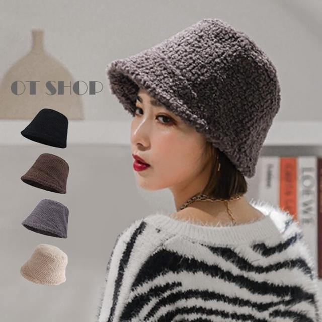 【OT SHOP】女款日系素色羊羔絨漁夫帽 C2216(秋冬保暖 文青百搭)