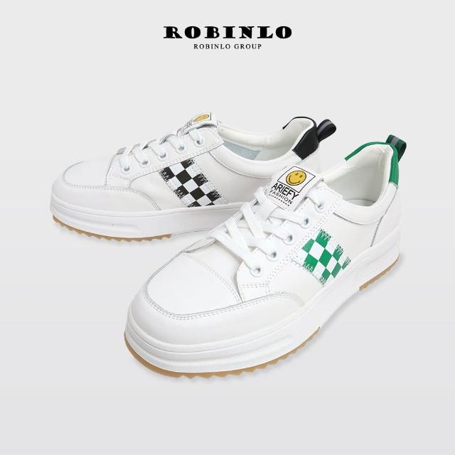 【Robinlo】街頭童趣真皮厚底小白鞋 MAEZY(綠/黑)