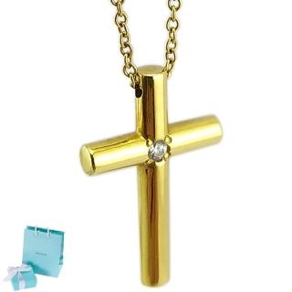 【Tiffany&Co. 蒂芙尼】8K金-鑲鑽十字架墜飾項鍊(展示品)