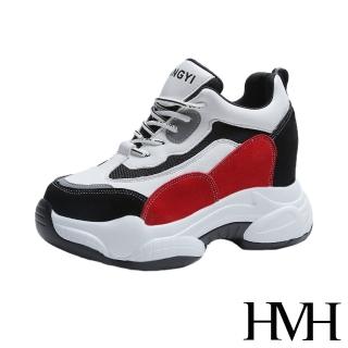 【HMH】復古個性色塊拼接內增高厚底老爹鞋(紅)