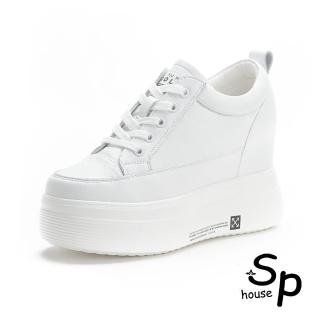 【Sp house】小個子內增高休閒厚底松糕小白鞋(2色能選)