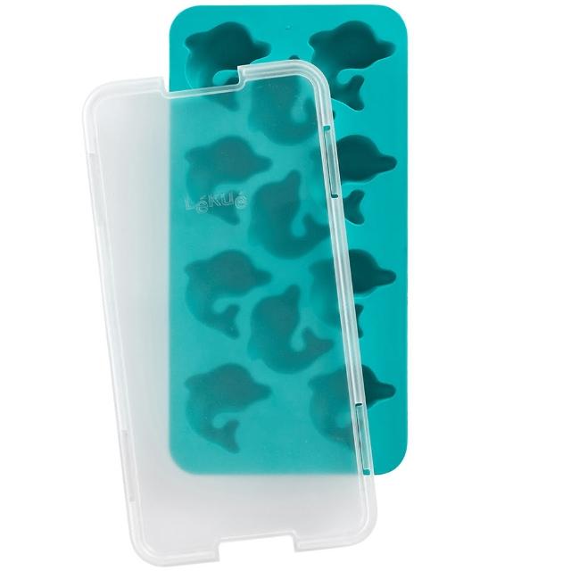 【LEKUE】11格附蓋海豚製冰盒 湖綠(冰塊盒 冰塊模 冰模 冰格)