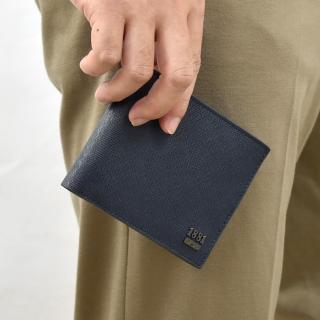 【men life】真皮短夾 十字紋防刮設計藍色皮夾(短夾)