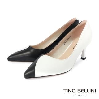 【TINO BELLINI 貝里尼】極簡撞色羊皮尖頭6.5CM跟鞋FSDT0008(白)