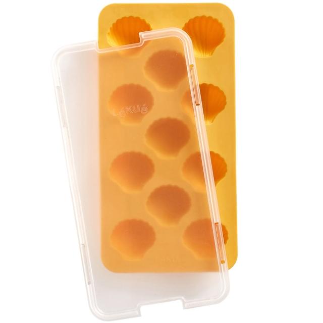 【LEKUE】11格附蓋貝殼製冰盒 杏黃(冰塊盒 冰塊模 冰模 冰格)