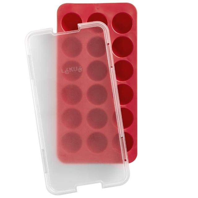 【LEKUE】18格附蓋半球製冰盒 胭紅(冰塊盒 冰塊模 冰模 冰格)