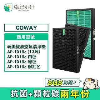 【綠綠好日】適用Coway AP-1019C 積木機 完美雙禦空氣清淨機(兩年份濾網組 HEPA抗菌濾芯 蜂巢顆粒活性碳)