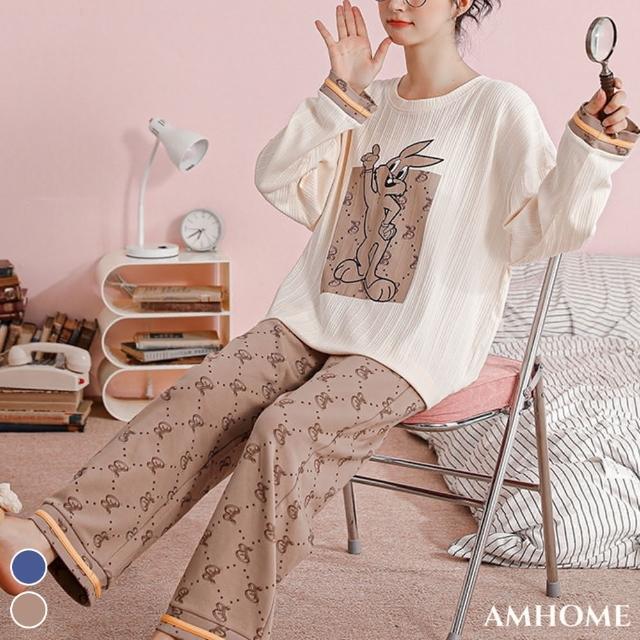 【Amhome】韓版可愛俏麗卡通休閒家居服2件式套裝#111504現貨+預購(2色)