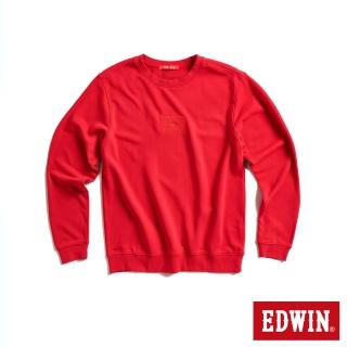 【EDWIN】男裝 方框繡花小LOGO厚長袖T恤(紅色)