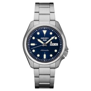 【SEIKO 精工】5 sport海軍藍錶盤不銹鋼機械腕錶(SRPE53)