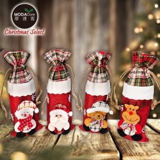 【摩達客】聖誕-暖心格紋聖誕香檳紅酒瓶套(四入組)