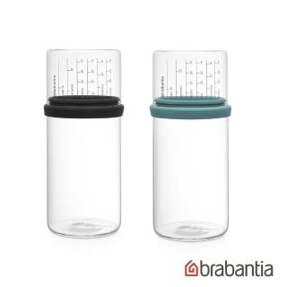 【Brabantia】玻璃量杯儲存罐1L-薄荷藍+灰(2入組)