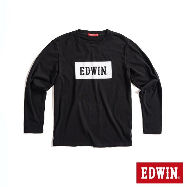 【EDWIN】男裝 經典LOGO植絨長袖T恤(黑色)