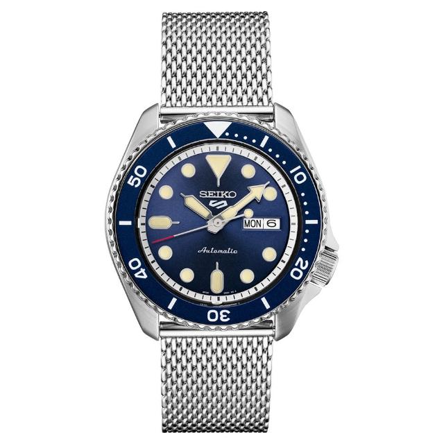 【SEIKO 精工】5 sport藍色錶盤不銹鋼機械腕錶/42.5mm(SRPD71)