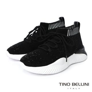【TINO BELLINI 貝里尼】街頭潮流閃耀愛心鑽繫帶造型運動休閒鞋FYCV0001(黑)