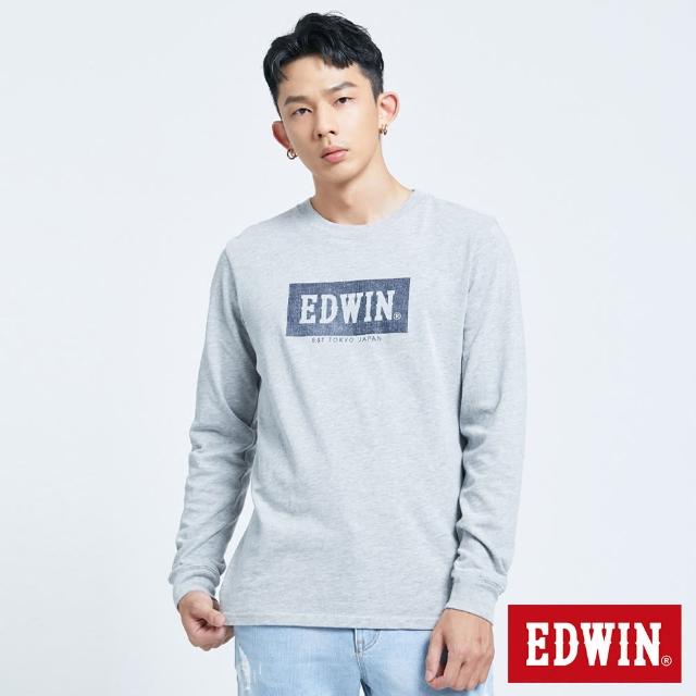 【EDWIN】男裝 人氣復刻款 丹寧LOGO長袖T恤(淺灰色)