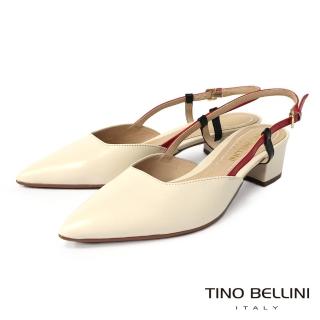 【TINO BELLINI 貝里尼】巴西進口清新色系尖頭後釦帶粗跟鞋FS2T0005(米)