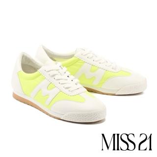 【MISS 21】美式復古M字拼接綁帶厚底休閒鞋(黃)