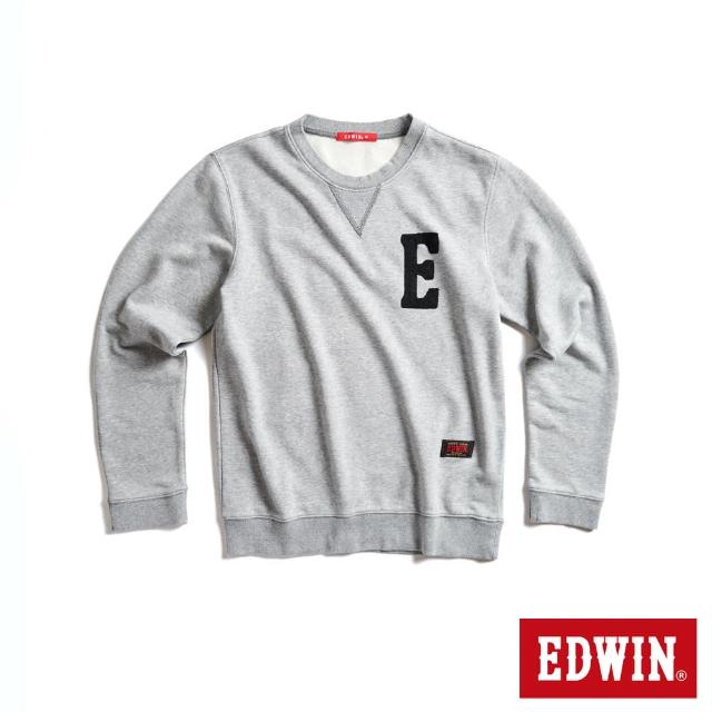 【EDWIN】男裝 毛線繡大E LOGO厚長袖T恤(灰褐色)