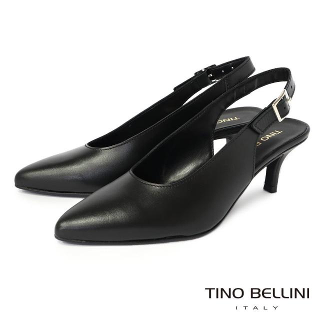 【TINO BELLINI 貝里尼】義大利進口牛皮尖頭後釦帶6.5CM跟鞋FS2T0006(黑)