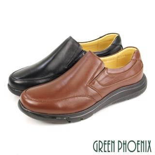 【GREEN PHOENIX 波兒德】男款台灣製簡約質感全羊皮直套式休閒皮鞋/商務皮鞋(咖啡、黑色)