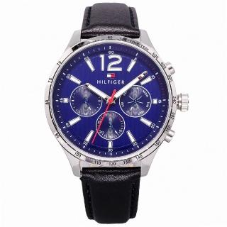 【Tommy Hilfiger】Tommy 美國時尚三眼流行腕錶-黑+藍-1791468