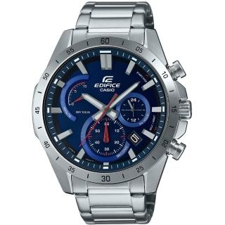【CASIO 卡西歐】EDIFICE 動感時尚三眼三針日期顯示不鏽鋼錶-藍面(EFR-573D-2A)
