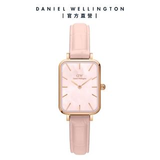 【Daniel Wellington】DW 手錶 Quadro Rouge 20x26mm珍珠貝真皮皮革小方錶-玫瑰金(DW00100508)