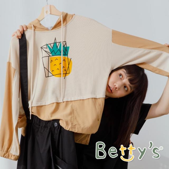 【betty’s 貝蒂思】鳳梨印花拼布連帽T-shirt(卡其)