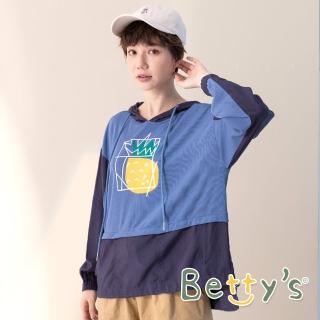【betty’s 貝蒂思】鳳梨印花拼布連帽T-shirt(深藍)