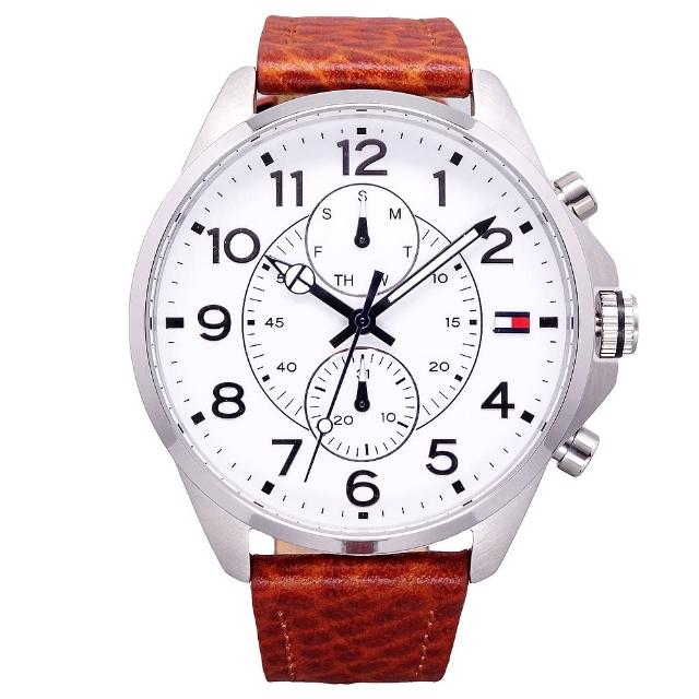 【Tommy Hilfiger】Tommy 美國時尚流行雙環風格腕錶-白面-1791274