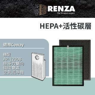 【RENZA】適用Coway AP-1220B AP1220B AP 1220B 綠淨力雙向循環空氣清淨機 小孔劉機(HEPA濾網+活性碳濾網)
