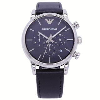 【EMPORIO ARMANI】ARMANI 簡單上班族的時尚經典優質三眼腕錶-銀黑-AR1733