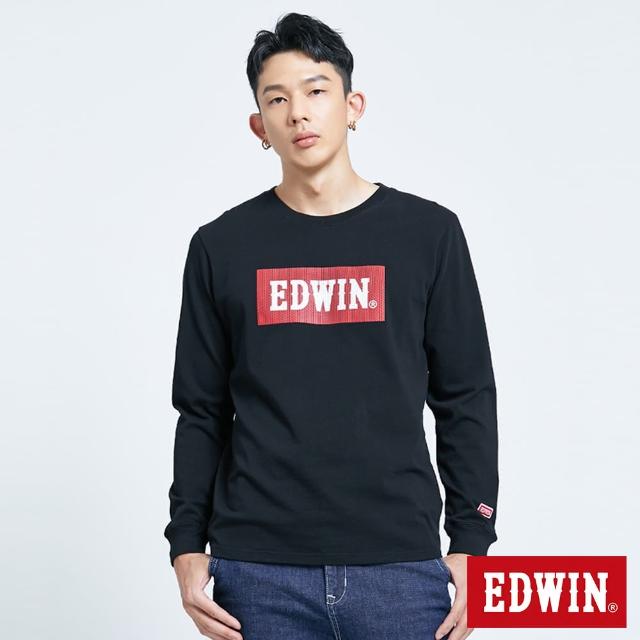 【EDWIN】男裝 經典仿繡大LOGO BOX長袖T恤(黑色)