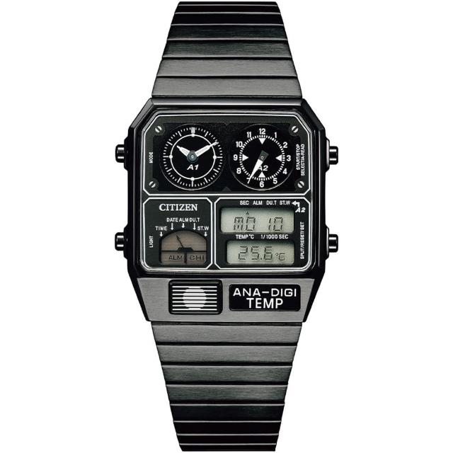 【CITIZEN 星辰】復古風格石英手錶-32.5X40.6mm/黑(JG2105-93E)