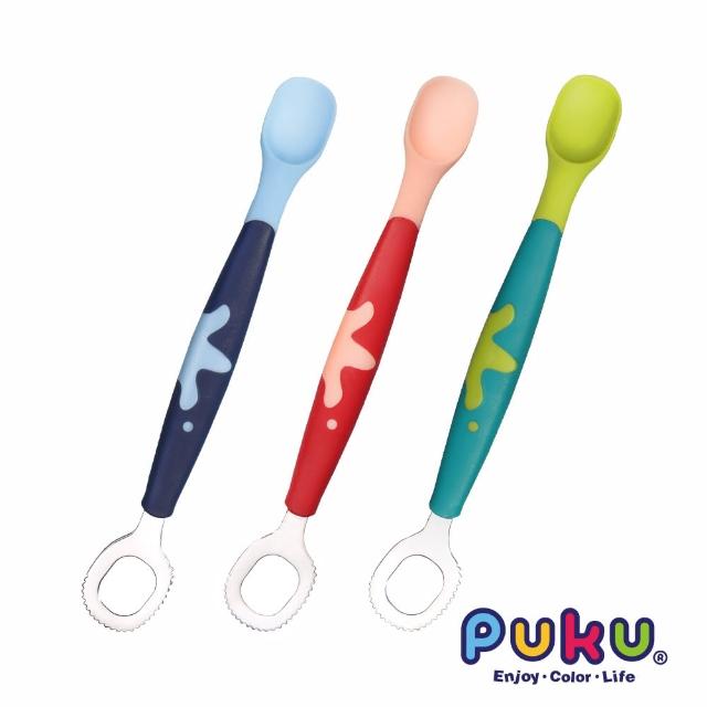 【PUKU 藍色企鵝】幼兒副食品研磨刮泥湯匙(藍色/紅色/綠色)