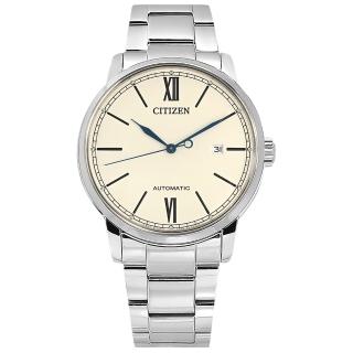 【CITIZEN 星辰】簡約時尚 機械錶 自動上鍊 日期 不鏽鋼手錶 米白色 42mm(NJ0130-88A)